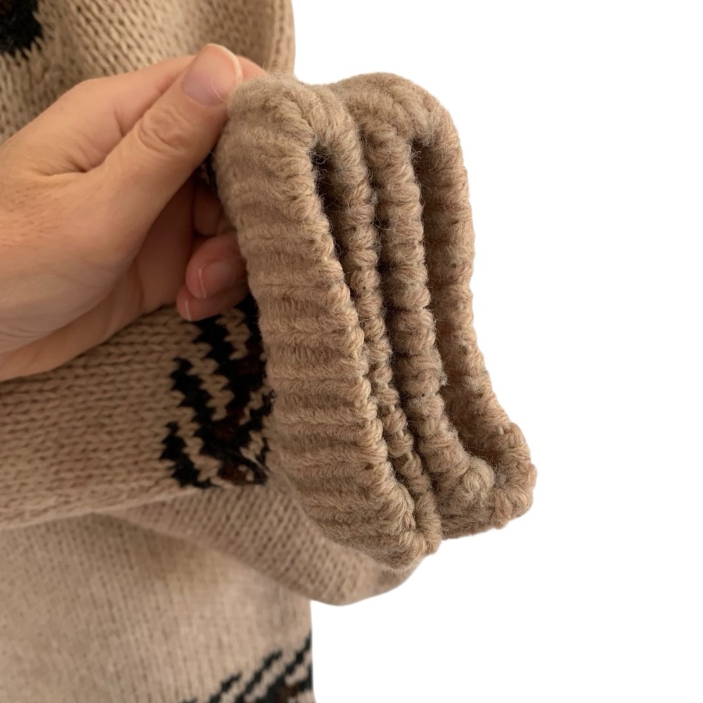 Y2K Free People Tan & Black Wool Blend Fair Isle Yoke Oversized Crewneck Sweater - Picture 7 of 8